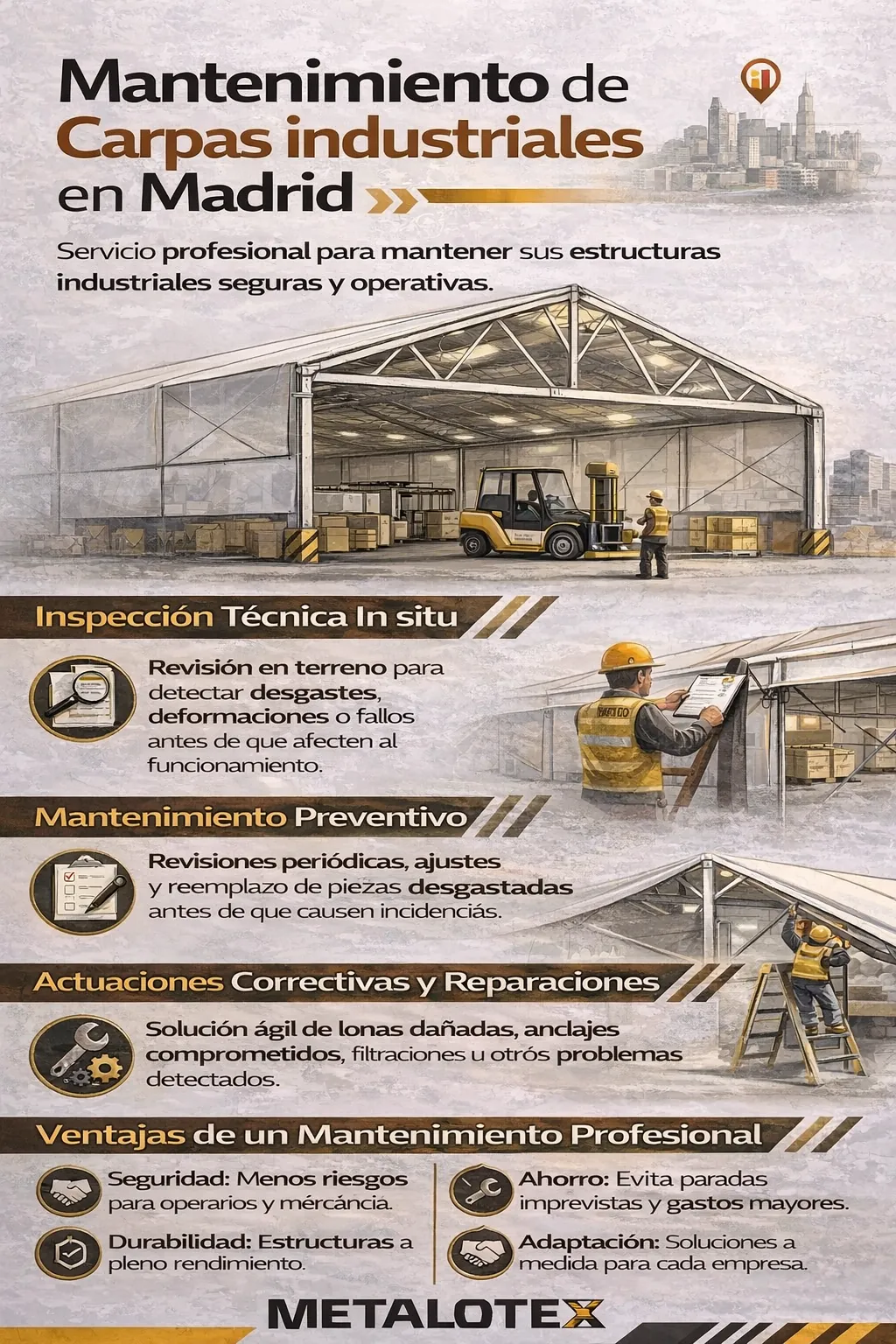 Infografía mantenimiento industrial en madrid para carpas industriales